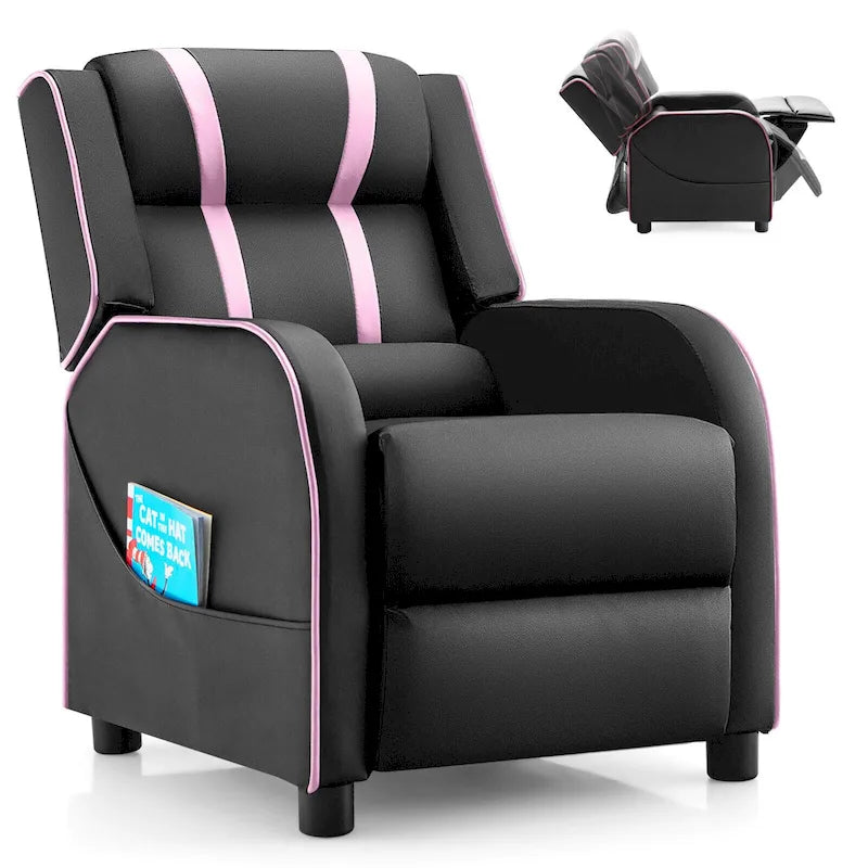 Fauteuil inclinable ergonomique en cuir PU pour enfants avec repose-pieds réglable noir