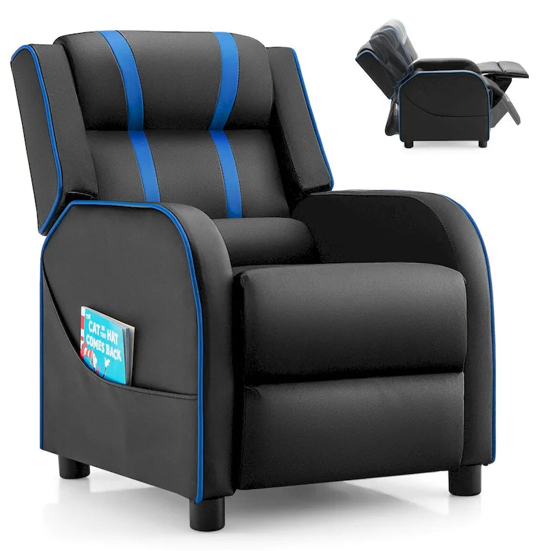 Fauteuil inclinable ergonomique en cuir PU pour enfants avec repose-pieds réglable noir