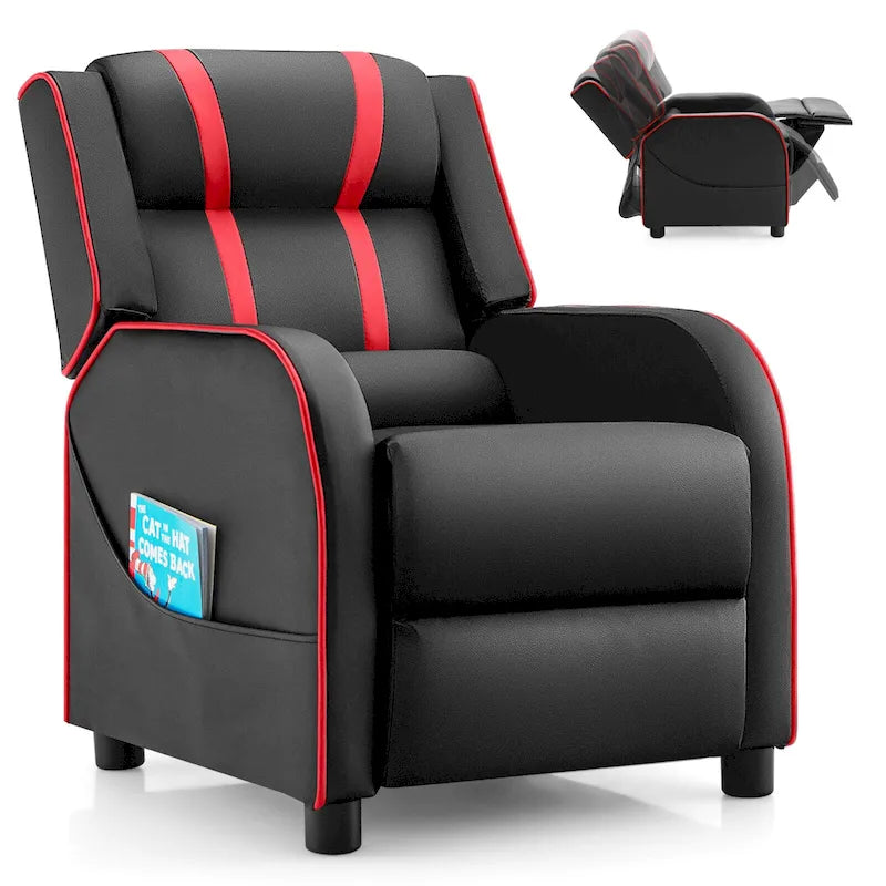 Fauteuil inclinable ergonomique en cuir PU pour enfants avec repose-pieds réglable noir
