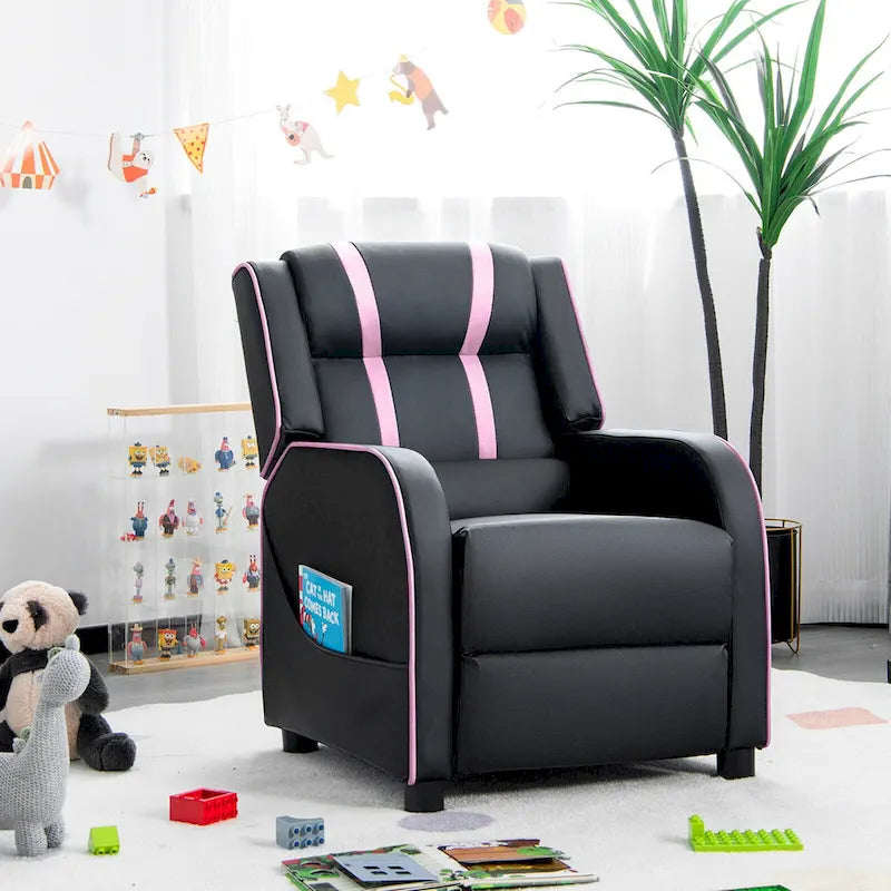 Fauteuil inclinable ergonomique en cuir PU pour enfants avec repose-pieds réglable noir