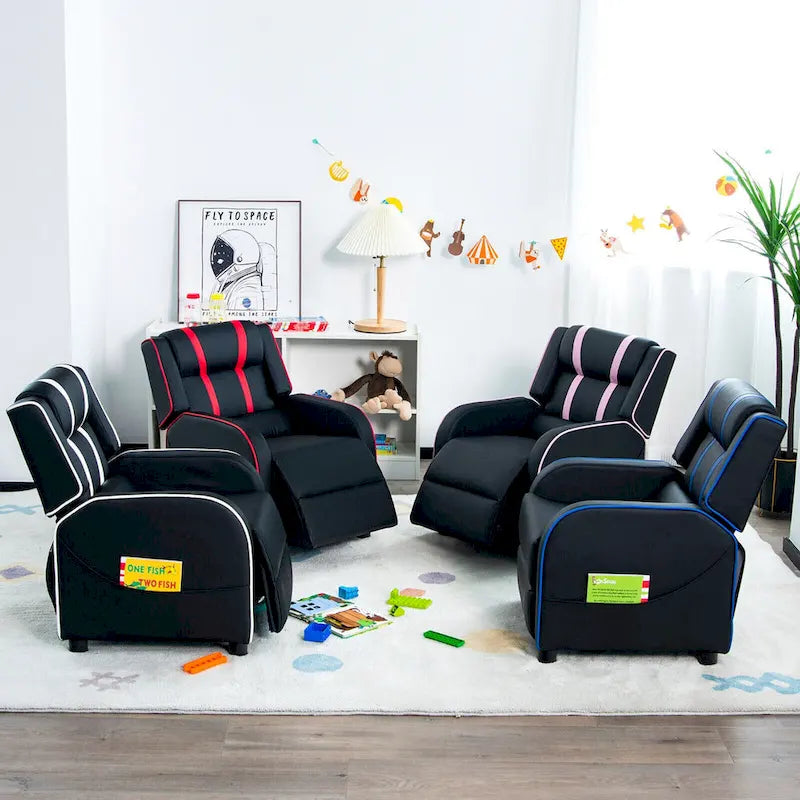 Fauteuil inclinable ergonomique en cuir PU pour enfants avec repose-pieds réglable noir