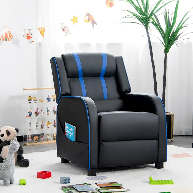 Fauteuil inclinable ergonomique en cuir PU pour enfants avec repose-pieds réglable noir
