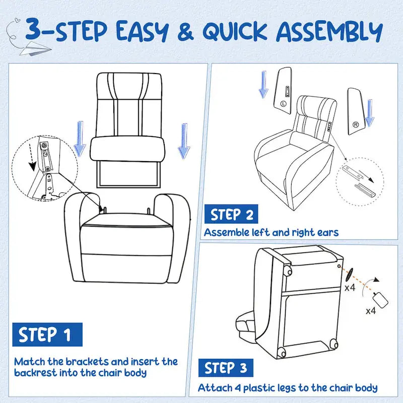 Fauteuil inclinable ergonomique en cuir PU pour enfants avec repose-pieds réglable noir