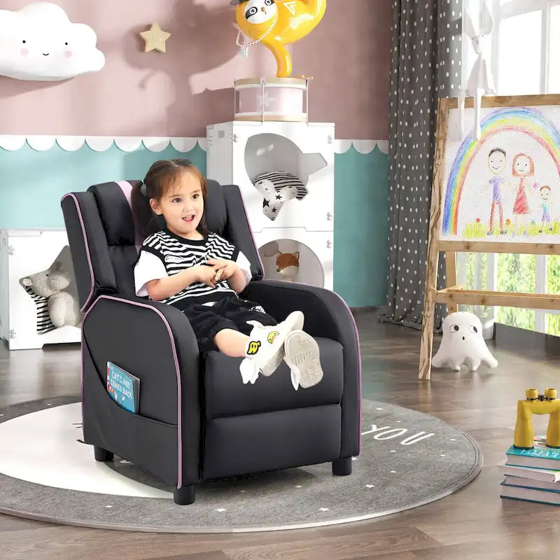 Fauteuil inclinable ergonomique en cuir PU pour enfants avec repose-pieds réglable noir