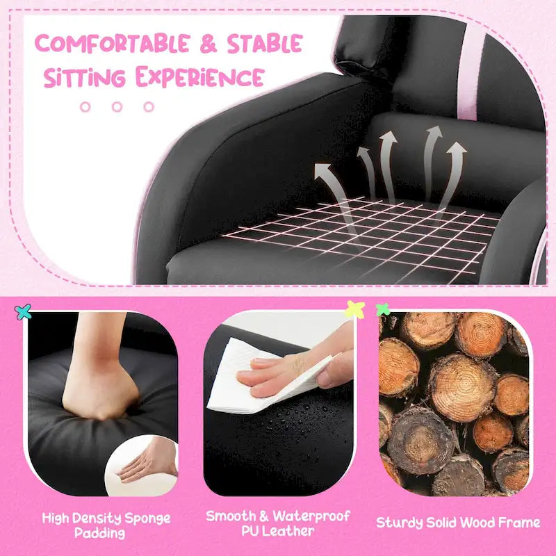 Fauteuil inclinable ergonomique en cuir PU pour enfants avec repose-pieds réglable noir