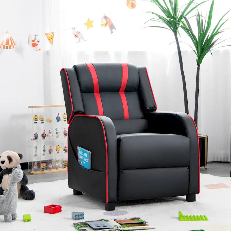 Fauteuil inclinable ergonomique en cuir PU pour enfants avec repose-pieds réglable noir