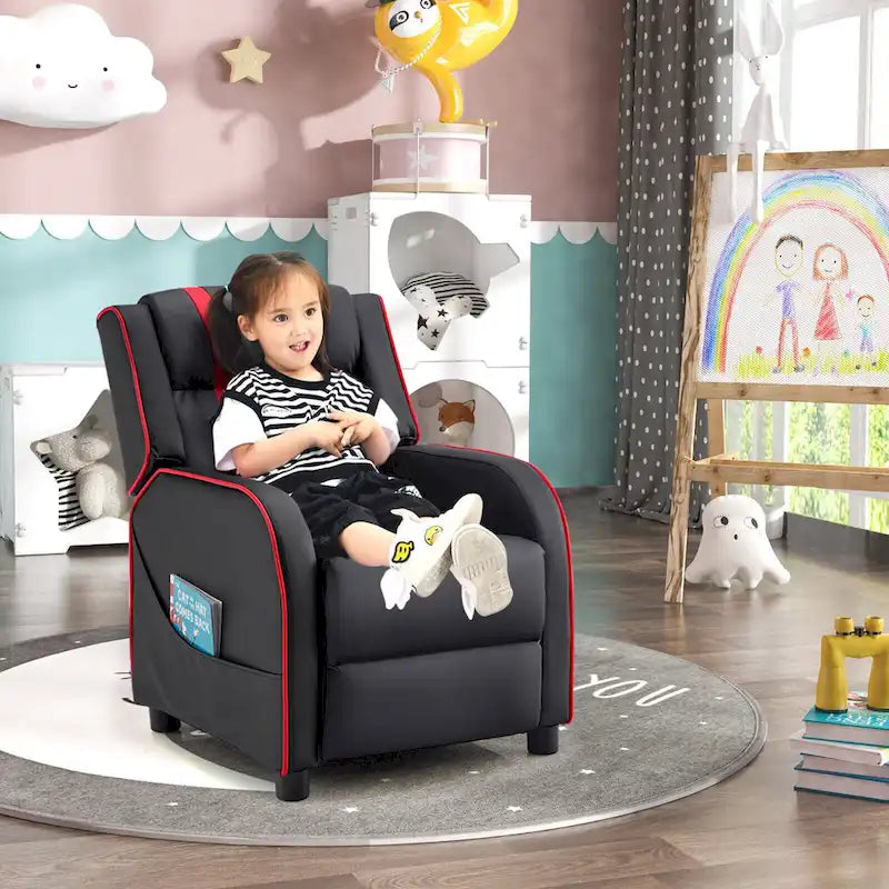 Fauteuil inclinable ergonomique en cuir PU pour enfants avec repose-pieds réglable noir
