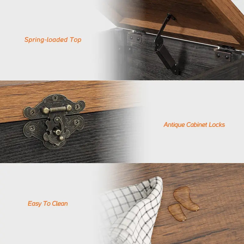 Table d'appoint relevable avec serrure rustique et treillis métallique décoratif