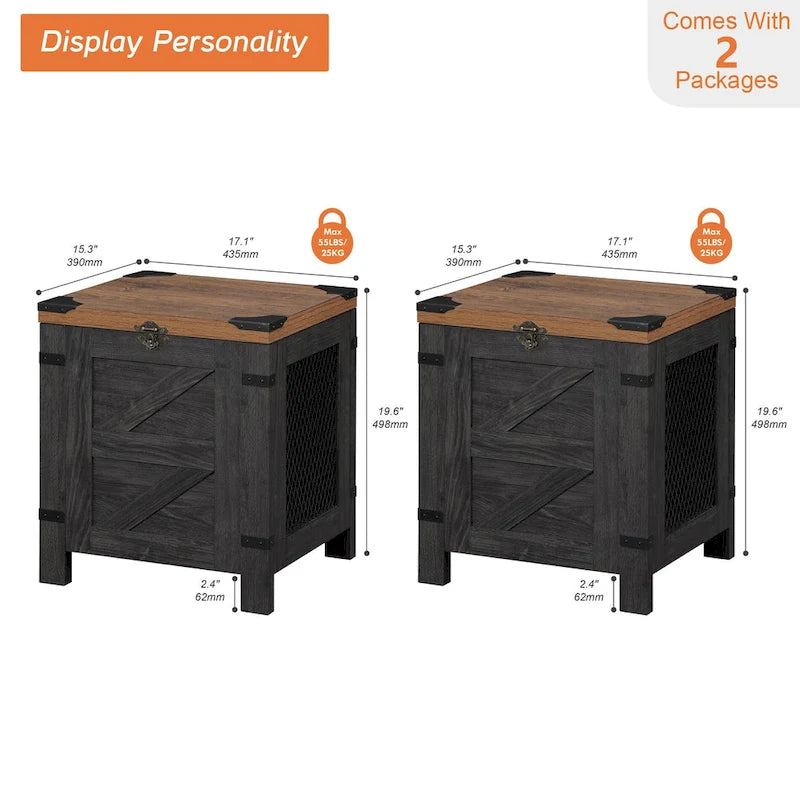 Table d'appoint relevable avec serrure rustique et treillis métallique décoratif