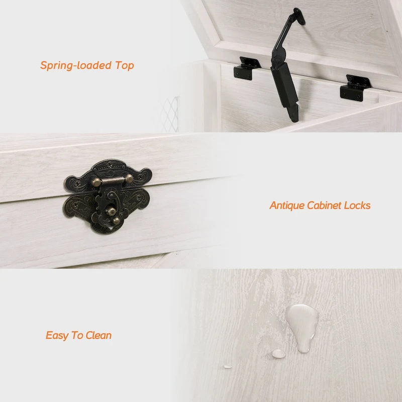 Table d'appoint relevable avec serrure rustique et treillis métallique décoratif