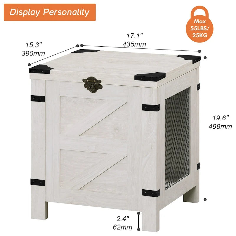Table d'appoint relevable avec serrure rustique et treillis métallique décoratif