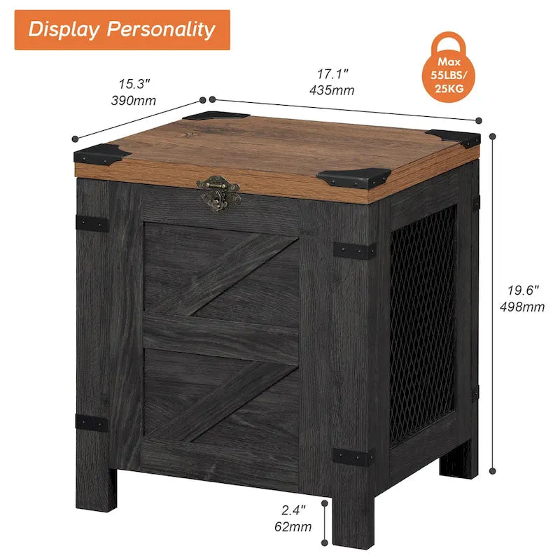 Table d'appoint relevable avec serrure rustique et treillis métallique décoratif