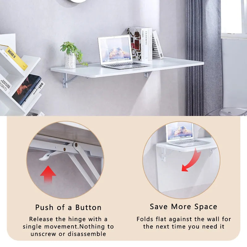 Table murale pliante blanche – Bureau rabattable peu encombrant pour les petits espaces