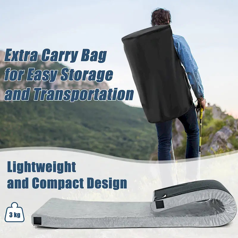 Matelas de voyage à enrouler portable en mousse à mémoire de forme pour camping, gris