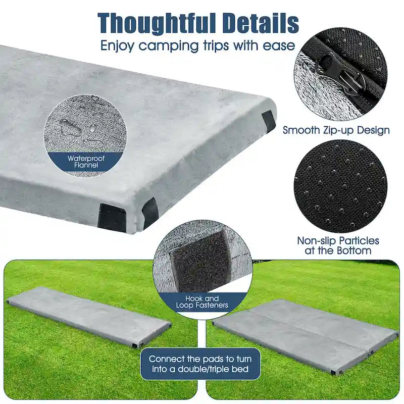 Matelas de voyage à enrouler portable en mousse à mémoire de forme pour camping, gris