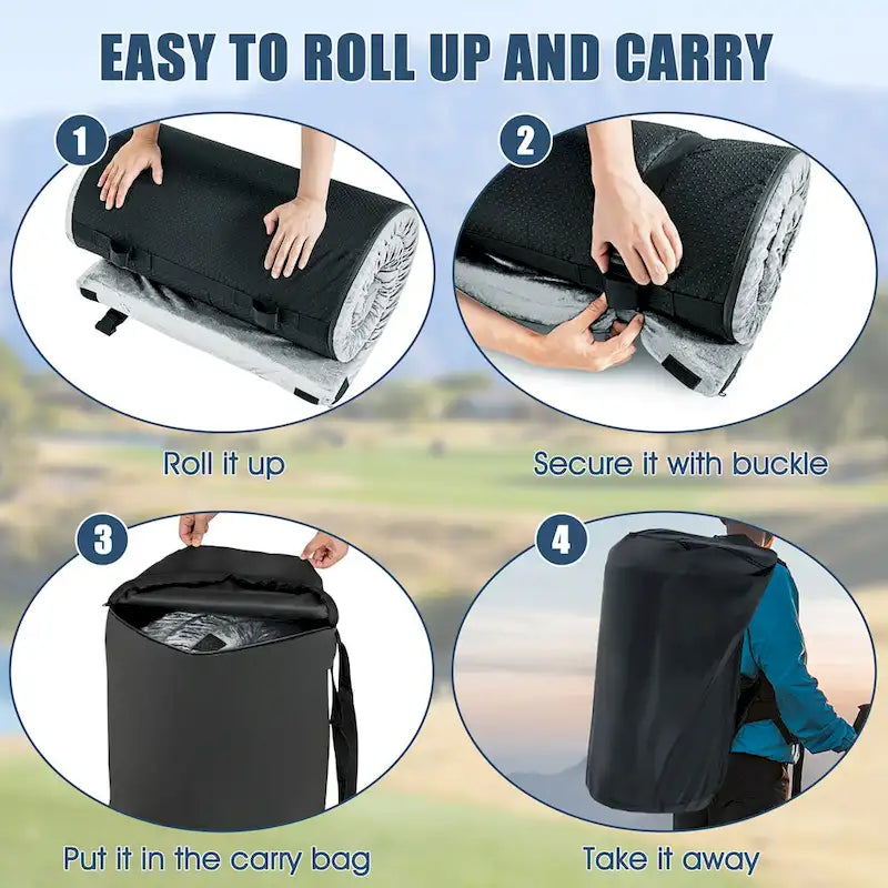 Matelas de voyage à enrouler portable en mousse à mémoire de forme pour camping, gris