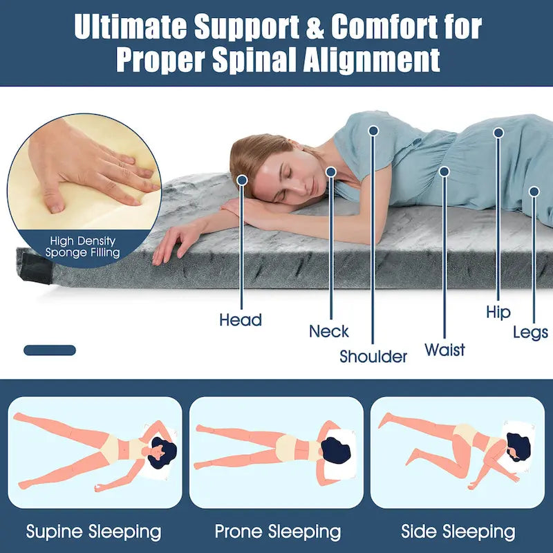 Matelas de voyage à enrouler portable en mousse à mémoire de forme pour camping, gris