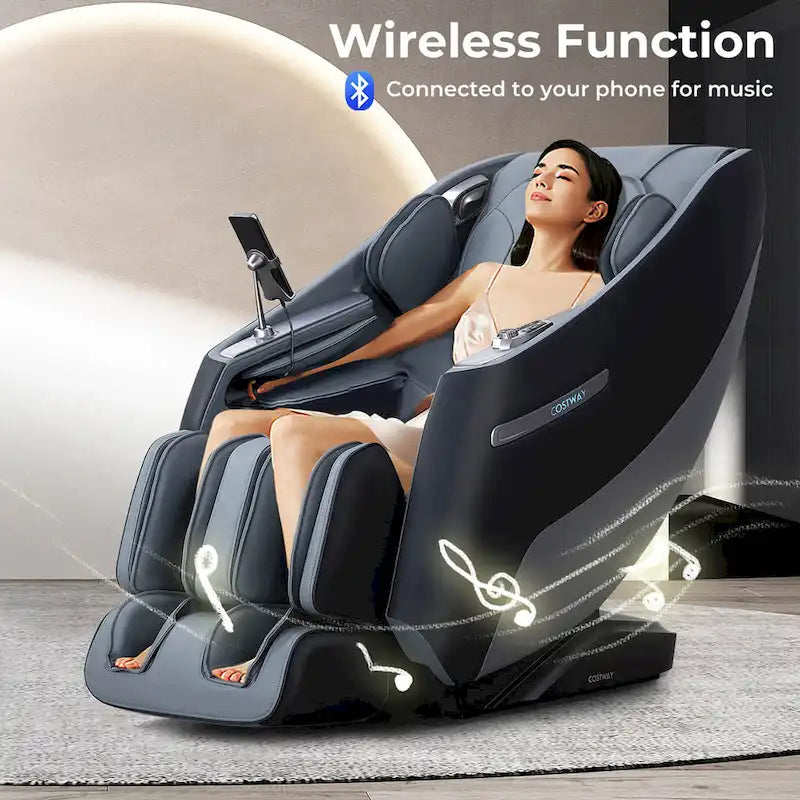 Fauteuil de massage corporel complet Zero Gravity SL Track avec chaleur lombaire, noir et gris