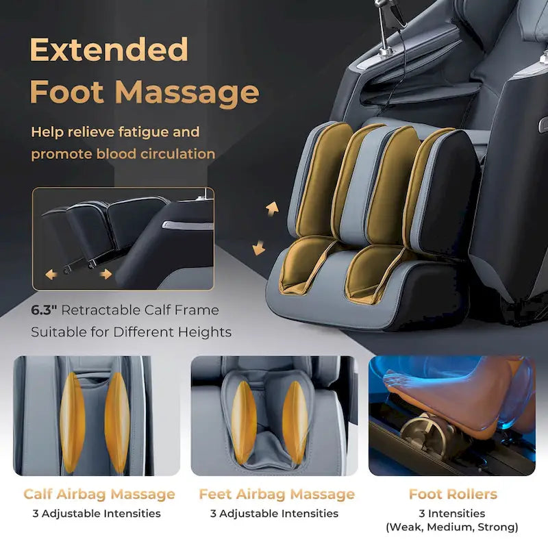Fauteuil de massage corporel complet Zero Gravity SL Track avec chaleur lombaire, noir et gris