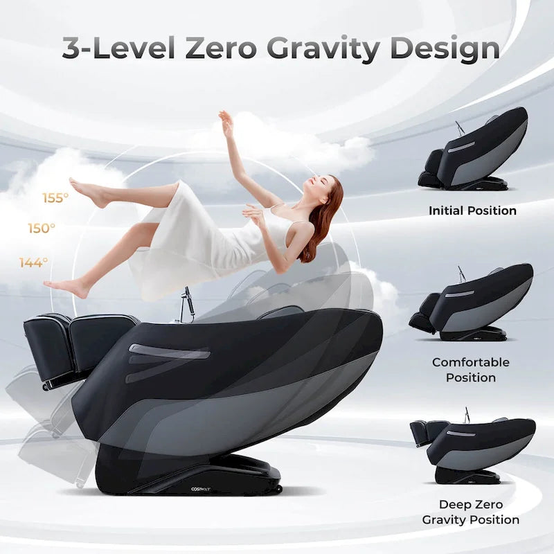 Fauteuil de massage corporel complet Zero Gravity SL Track avec chaleur lombaire, noir et gris