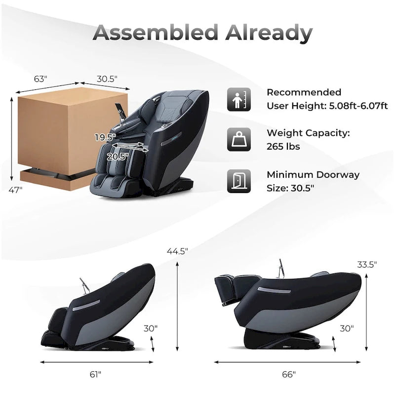 Fauteuil de massage corporel complet Zero Gravity SL Track avec chaleur lombaire, noir et gris