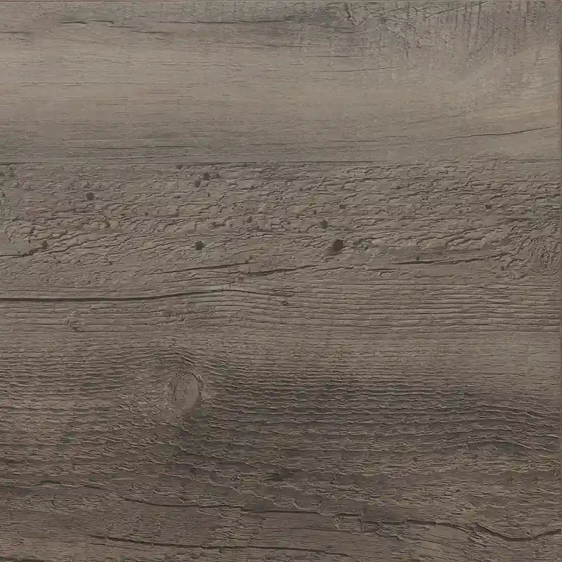 Table basse ronde industrielle avec plateau aspect bois et piètement en X en métal