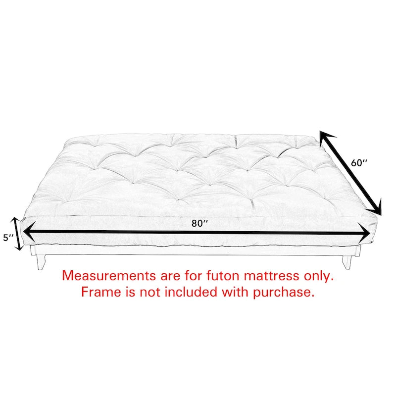 Matelas de futon capitonné de 5 pouces avec garnissage en mousse, options multicolores