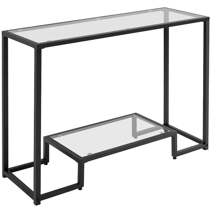 Console moderne en verre trempé avec étagère de rangement à 2 niveaux Noir