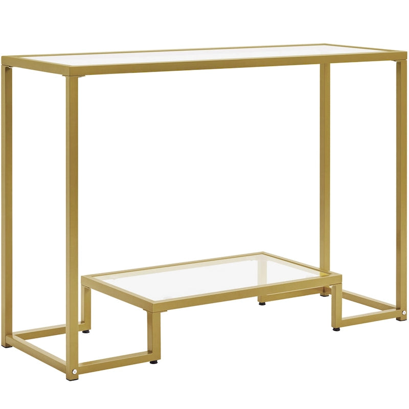 Console moderne en verre trempé avec étagère de rangement à 2 niveaux Noir