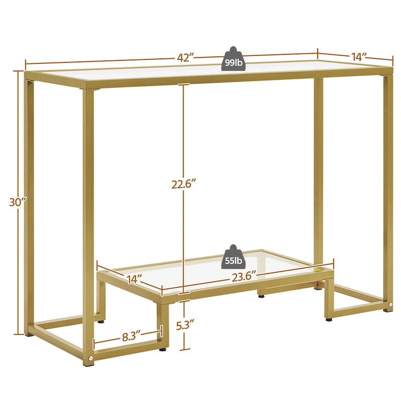 Console moderne en verre trempé avec étagère de rangement à 2 niveaux Noir