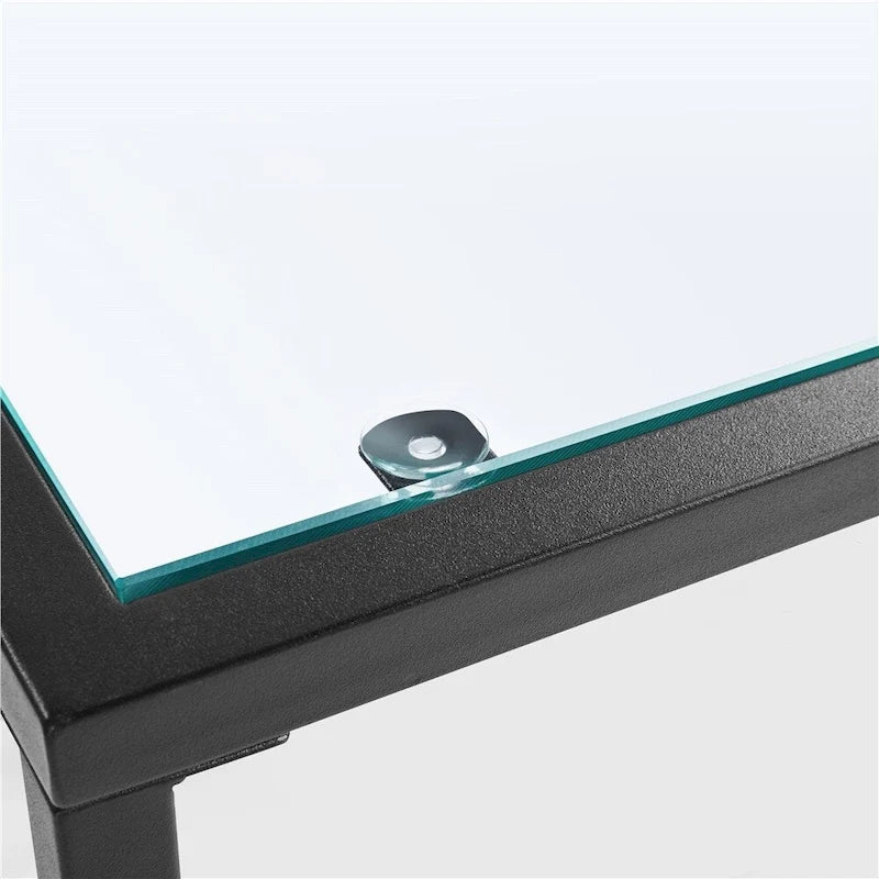 Console moderne en verre trempé avec étagère de rangement à 2 niveaux Noir