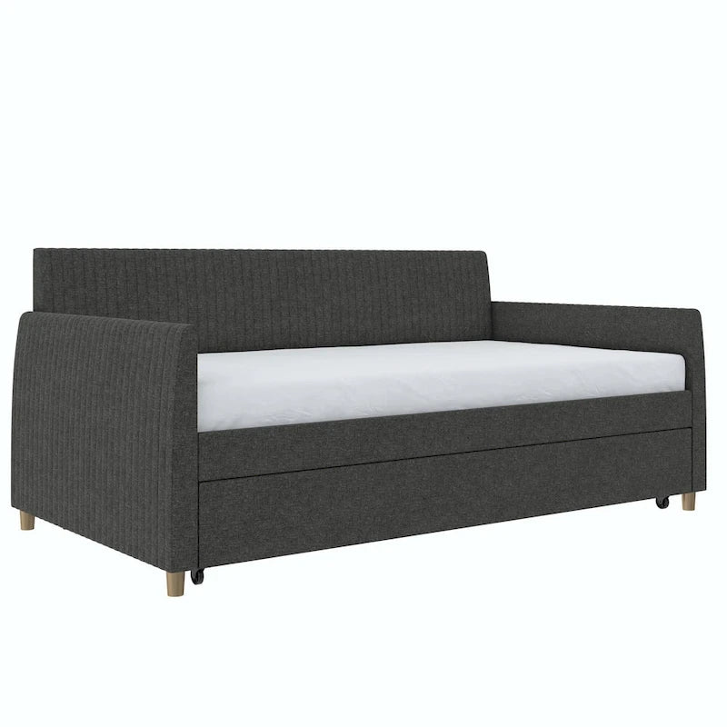 Lit de repos simple rembourré en velours bleu avec dossier capitonné et pieds en laiton