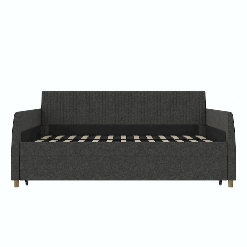 Lit de repos simple rembourré en velours bleu avec dossier capitonné et pieds en laiton