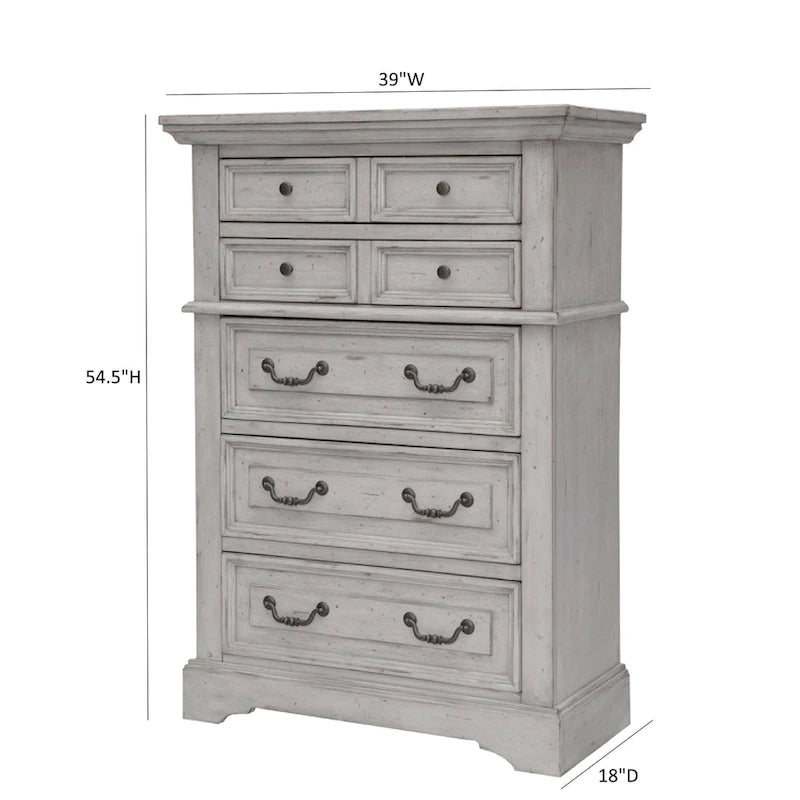 Commode rustique à 5 tiroirs avec poignées en métal martelé à la finition vieillie