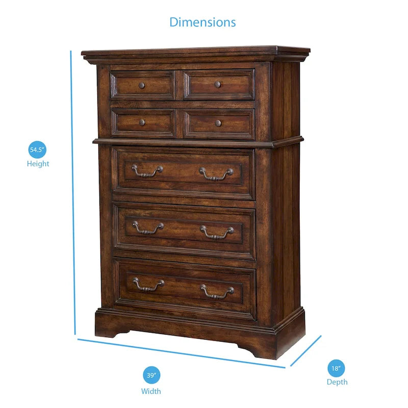 Commode rustique à 5 tiroirs avec poignées en métal martelé à la finition vieillie