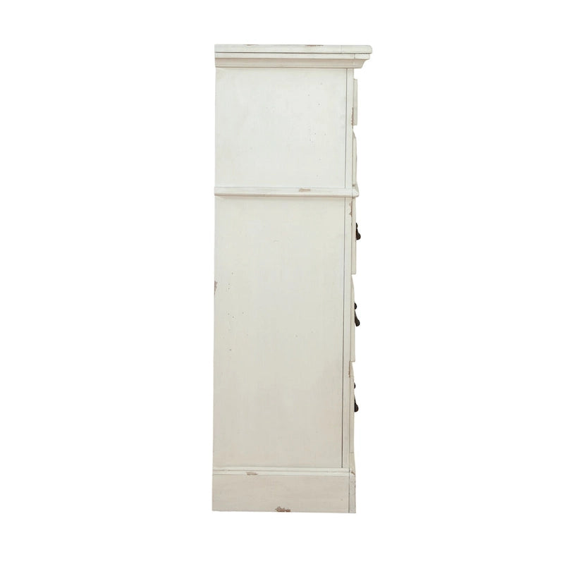 Commode rustique à 5 tiroirs avec poignées en métal martelé à la finition vieillie