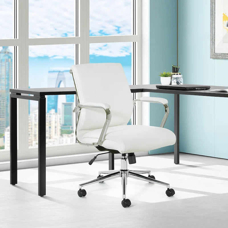 Chaise de bureau mi-hauteur en tissu antimicrobien avec accoudoirs et roulettes chromés