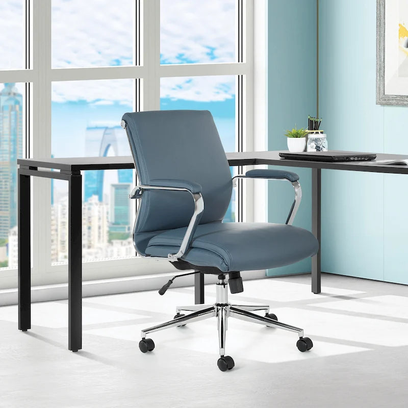 Chaise de bureau mi-hauteur en tissu antimicrobien avec accoudoirs et roulettes chromés