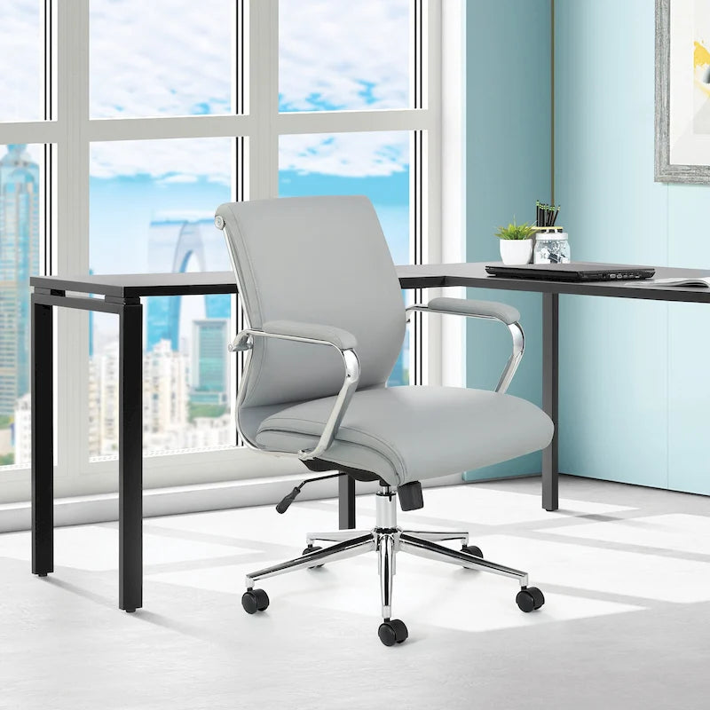 Chaise de bureau mi-hauteur en tissu antimicrobien avec accoudoirs et roulettes chromés