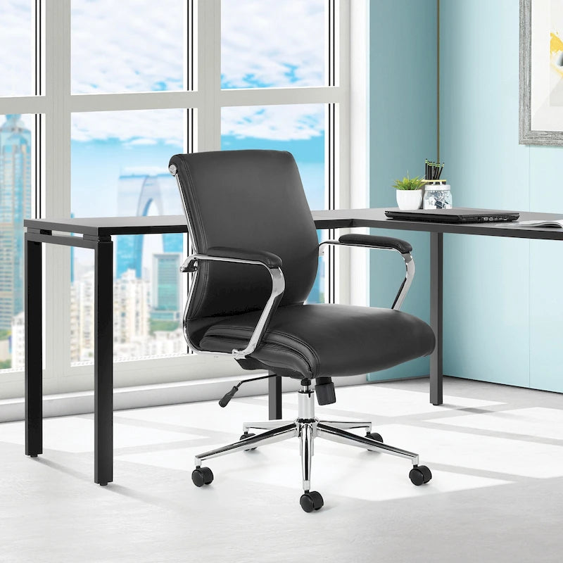 Chaise de bureau mi-hauteur en tissu antimicrobien avec accoudoirs et roulettes chromés