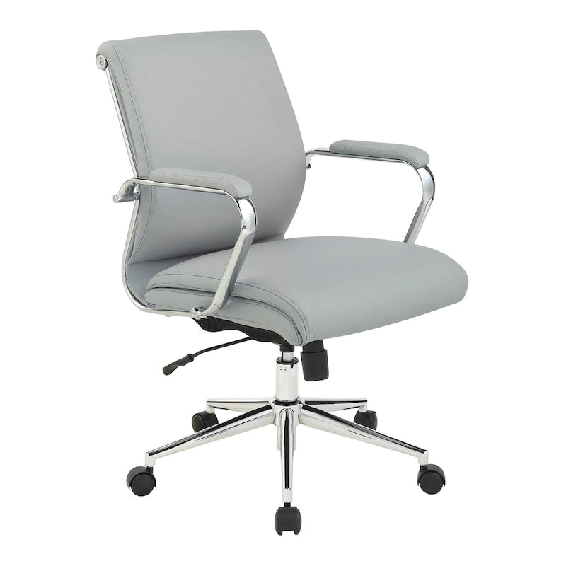 Chaise de bureau mi-hauteur en tissu antimicrobien avec accoudoirs et roulettes chromés