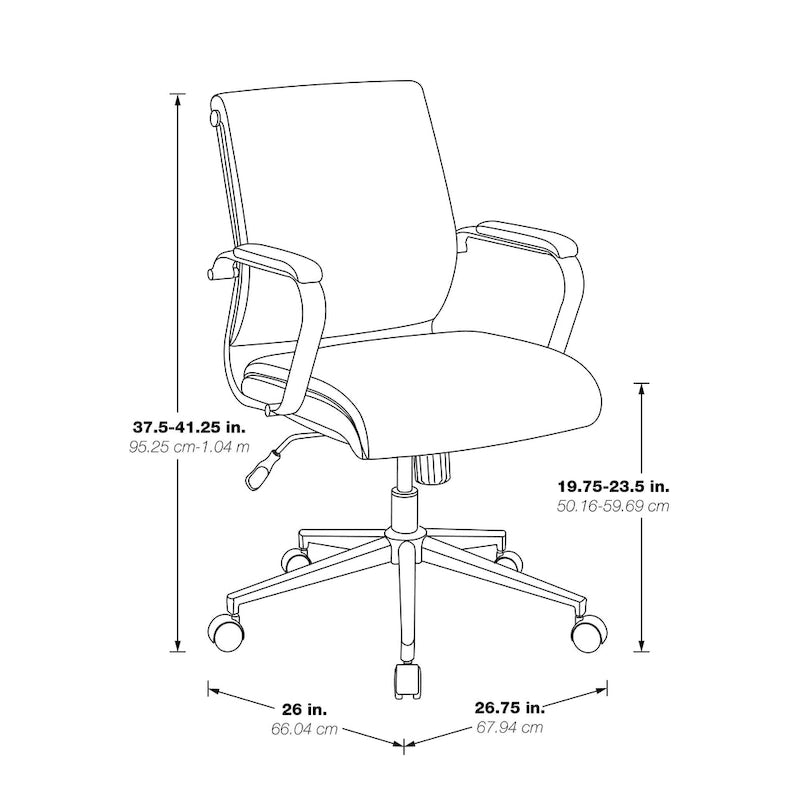 Chaise de bureau mi-hauteur en tissu antimicrobien avec accoudoirs et roulettes chromés