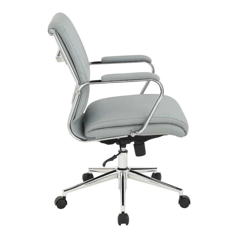 Chaise de bureau mi-hauteur en tissu antimicrobien avec accoudoirs et roulettes chromés