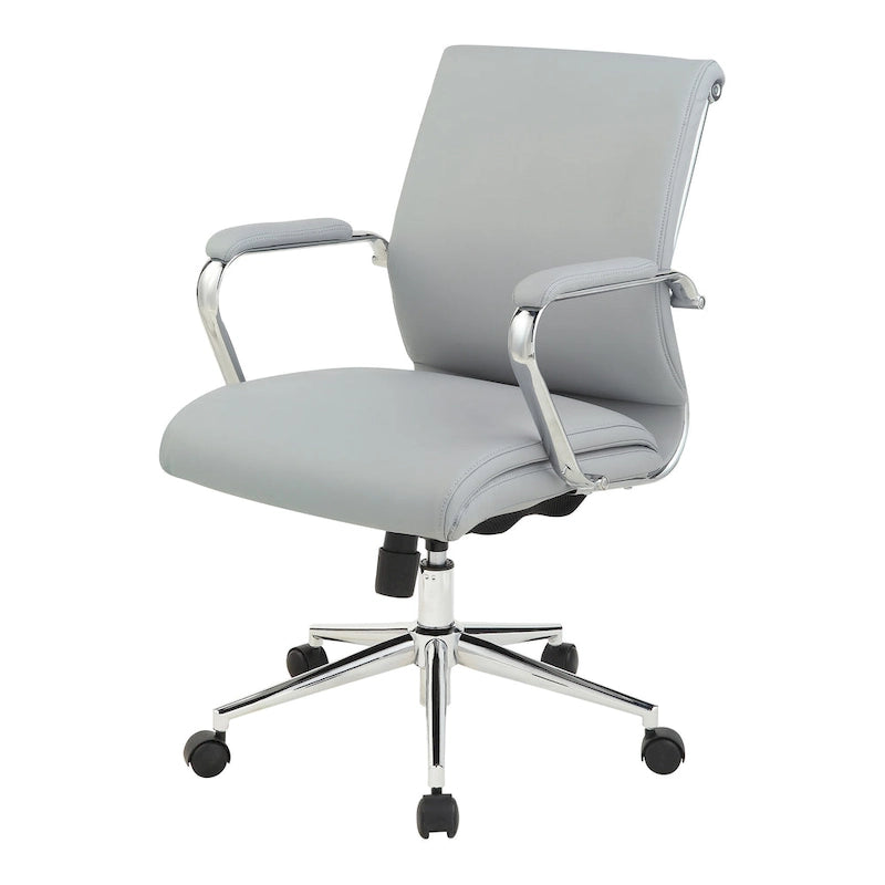 Chaise de bureau mi-hauteur en tissu antimicrobien avec accoudoirs et roulettes chromés