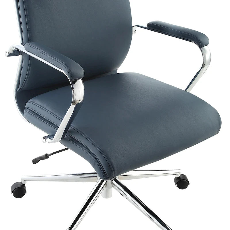 Chaise de bureau mi-hauteur en tissu antimicrobien avec accoudoirs et roulettes chromés