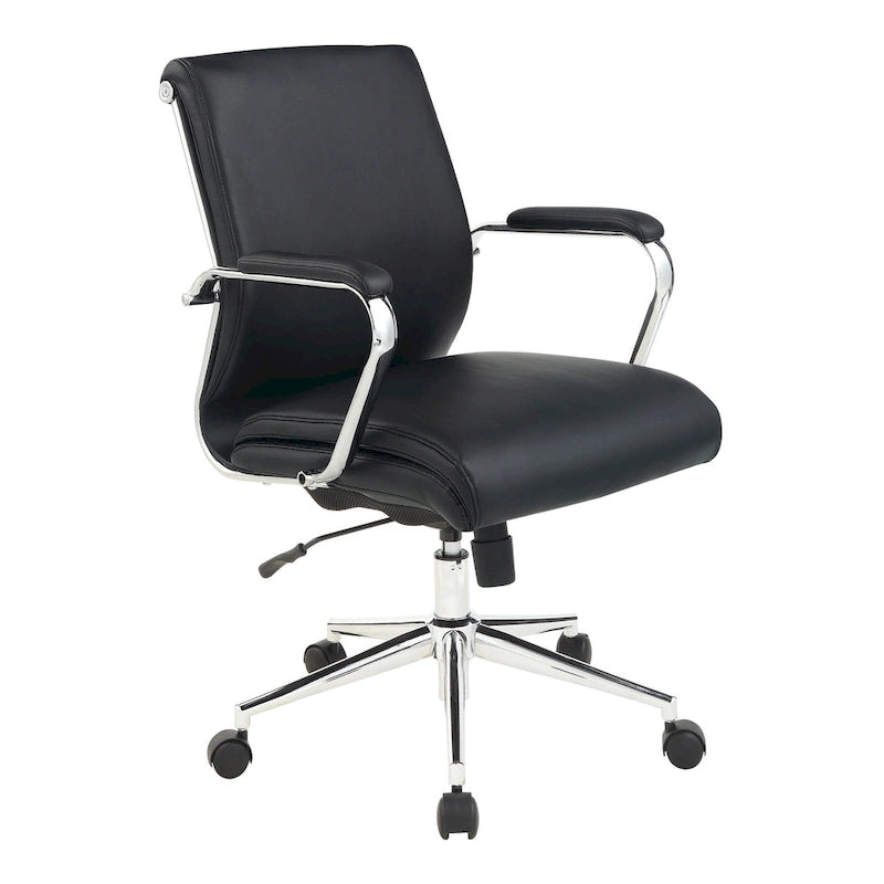 Chaise de bureau mi-hauteur en tissu antimicrobien avec accoudoirs et roulettes chromés