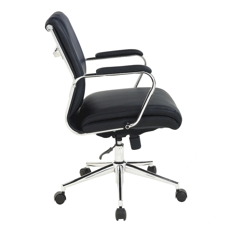 Chaise de bureau mi-hauteur en tissu antimicrobien avec accoudoirs et roulettes chromés