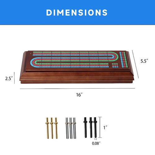 Plateau de cribbage en bois franc à 3 pistes avec tiroir de rangement, pistes de pointage colorées