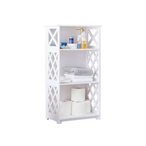 Étagère de rangement ouverte à 3 niveaux avec panneaux latéraux à croisillons, blanche