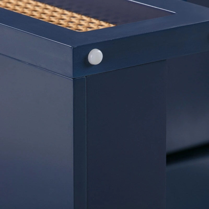 Bureau de style Art Déco en bois crème et rotin à tiroir unique